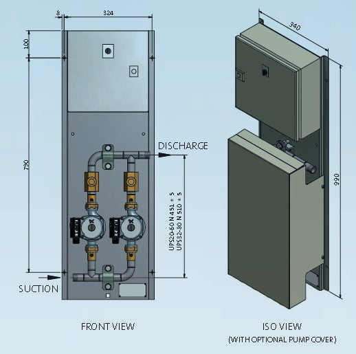 Grundfos Rediset UPS20-60N Dual Hot Water Circulator Standard System 240V (Part No. 91348548)